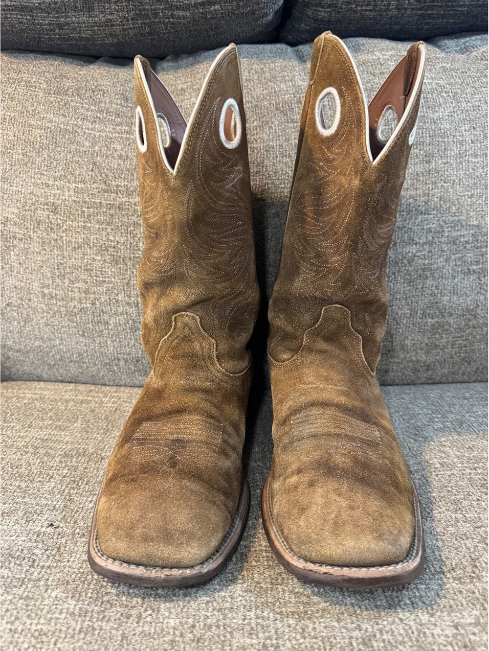 Ariat Sport Rider Wide Square Toe Western Boots in Antique Mocha Suede Size 11D